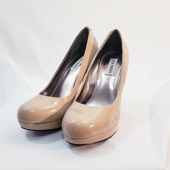 Steve Madden Nude Heels Beige Patent Vegan Platfor - Picture 3 of 8